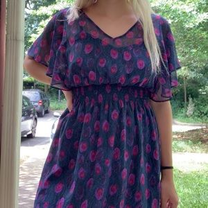 Peacock Pattern Mini Dress with Slip